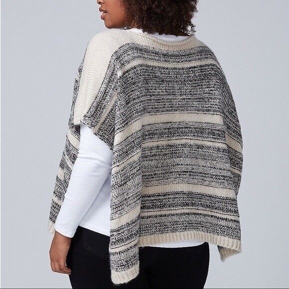 Lane Bryant Womens Short Knit Poncho Sweater OS One Size Palomino Tan Black  New - Picture 3 of 11